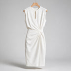 Tanya | Womens Classy Wedding Guest Midi Dress Sleeveless Cut Out Knot Front