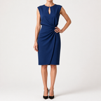 Tanya | Womens Classy Wedding Guest Midi Dress Sleeveless Cut Out Knot Front, Dark Blue