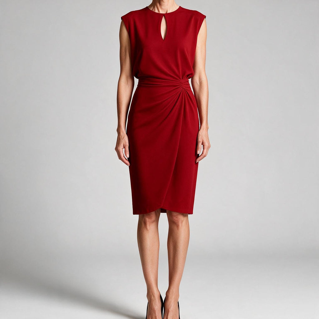 Tanya | Womens Classy Wedding Guest Midi Dress Sleeveless Cut Out Knot Front