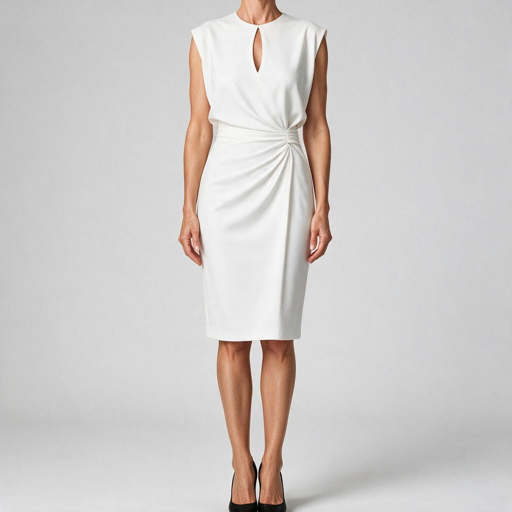 Tanya | Womens Classy Wedding Guest Midi Dress Sleeveless Cut Out Knot Front