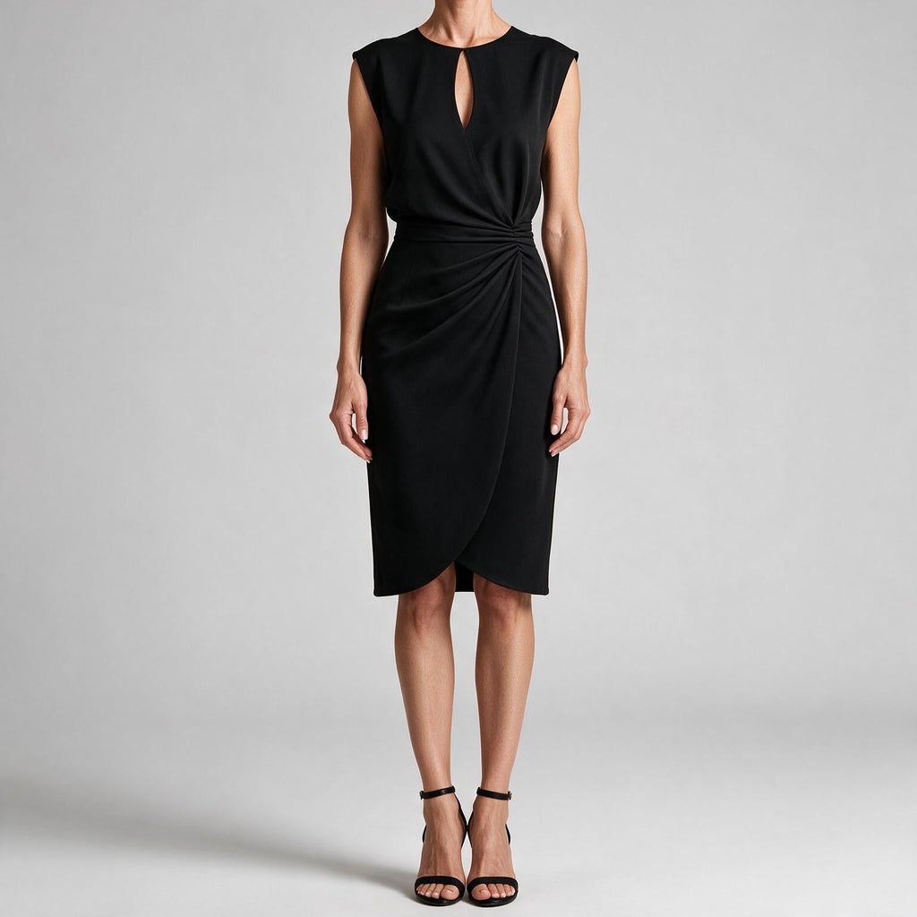 Tanya | Womens Classy Wedding Guest Midi Dress Sleeveless Cut Out Knot Front