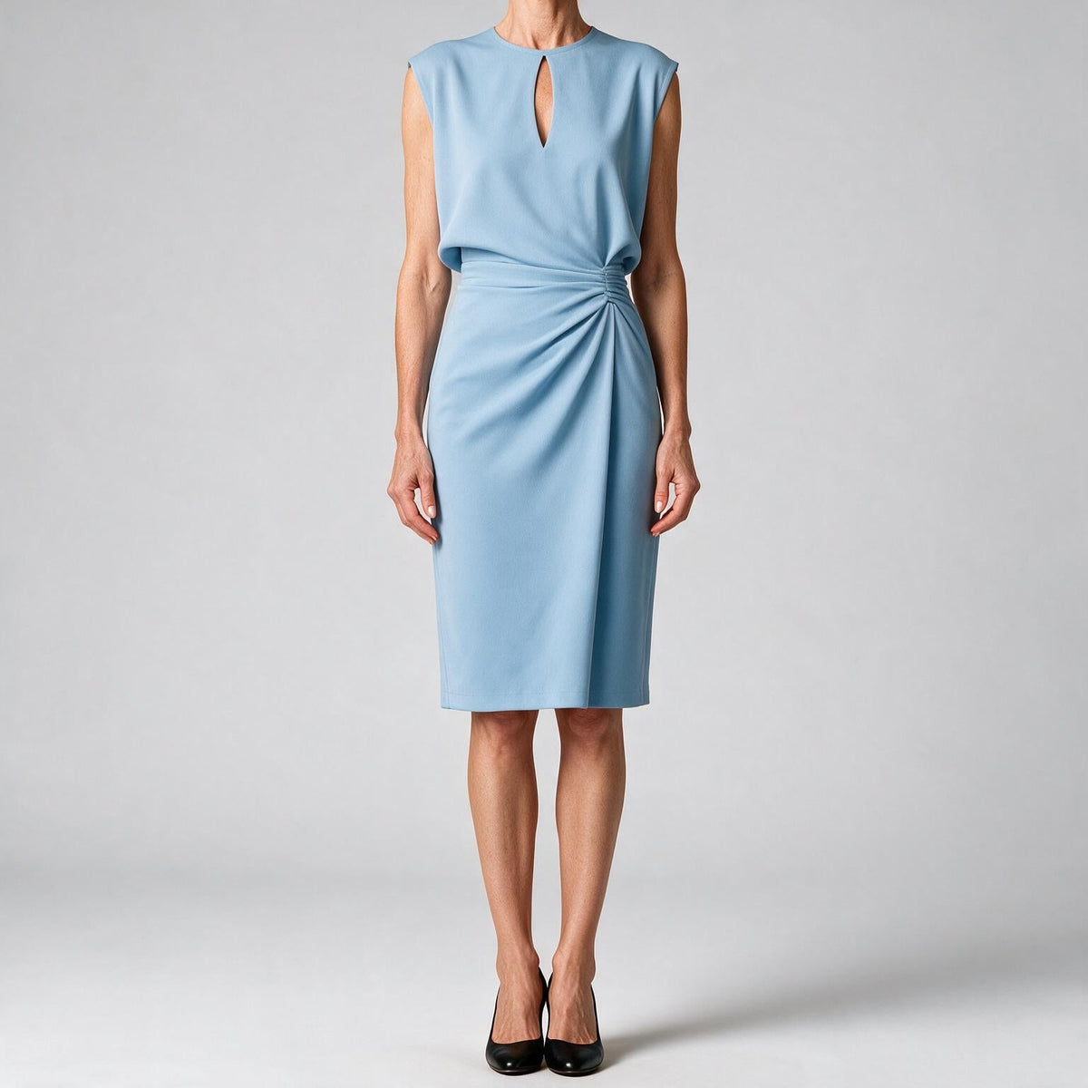 Tanya | Womens Classy Wedding Guest Midi Dress Sleeveless Cut Out Knot Front