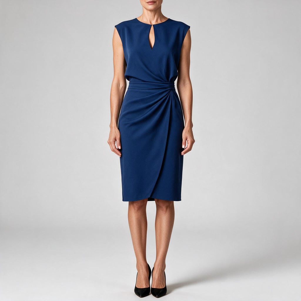 Tanya | Womens Classy Wedding Guest Midi Dress Sleeveless Cut Out Knot Front