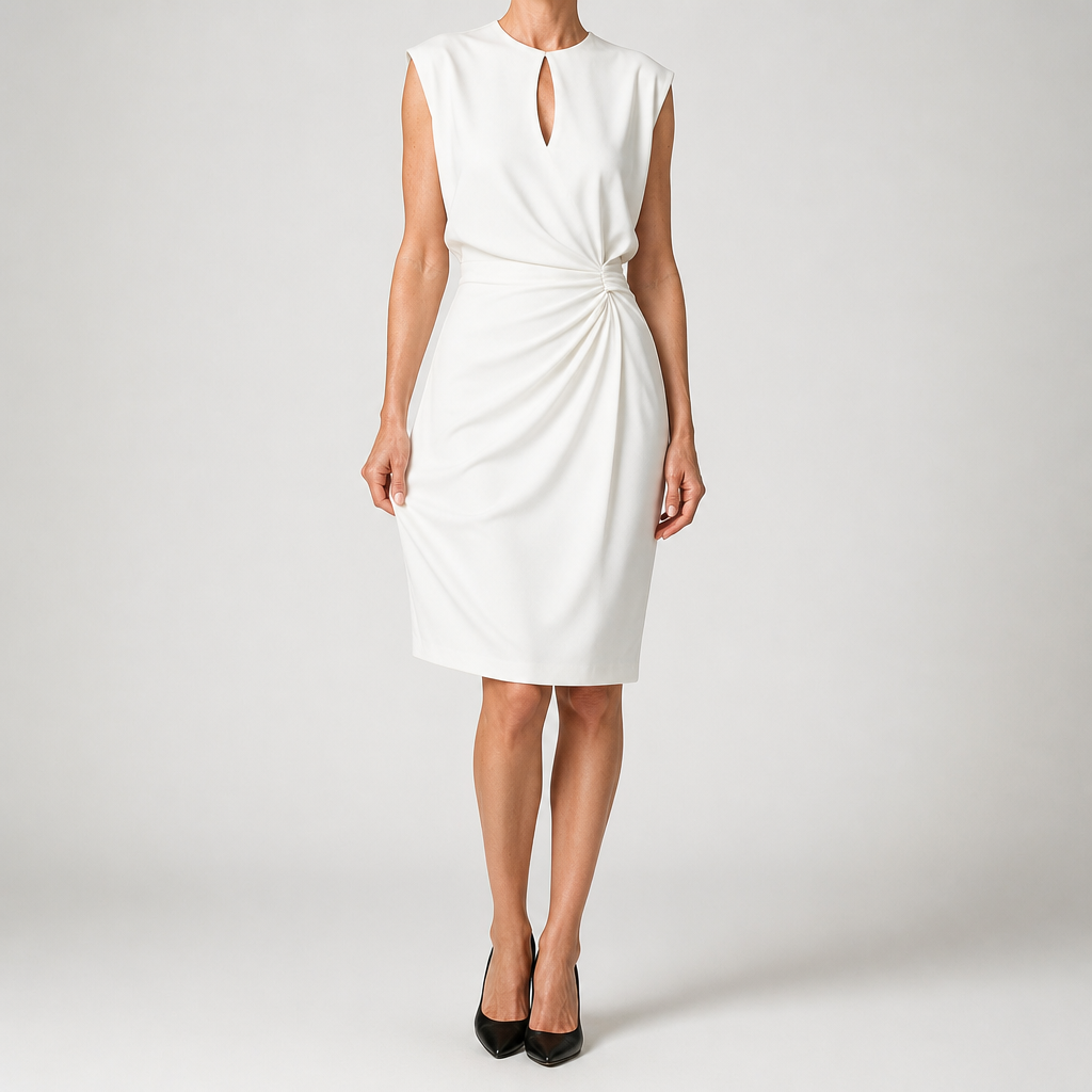 Tanya | Womens Classy Wedding Guest Midi Dress Sleeveless Cut Out Knot Front, White