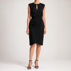 Tanya | Womens Classy Wedding Guest Midi Dress Sleeveless Cut Out Knot Front, Black