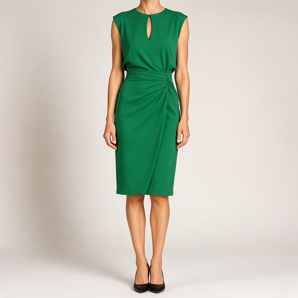 Tanya | Womens Classy Wedding Guest Midi Dress Sleeveless Cut Out Knot Front, Green