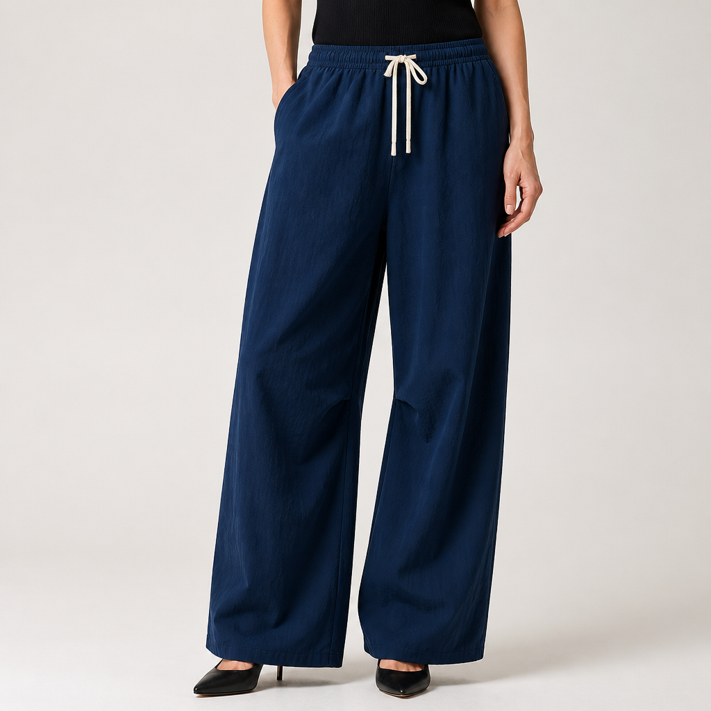 Tatum | Womens Wide Leg Straight Loose Fit Casual Pants, Navy