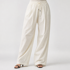 Tatum | Womens Wide Leg Straight Loose Fit Casual Pants, White