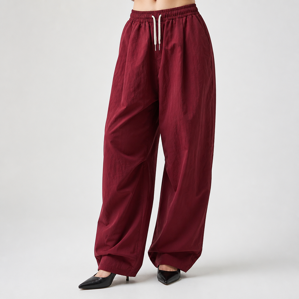 Tatum | Womens Wide Leg Straight Loose Fit Casual Pants, Burgundy