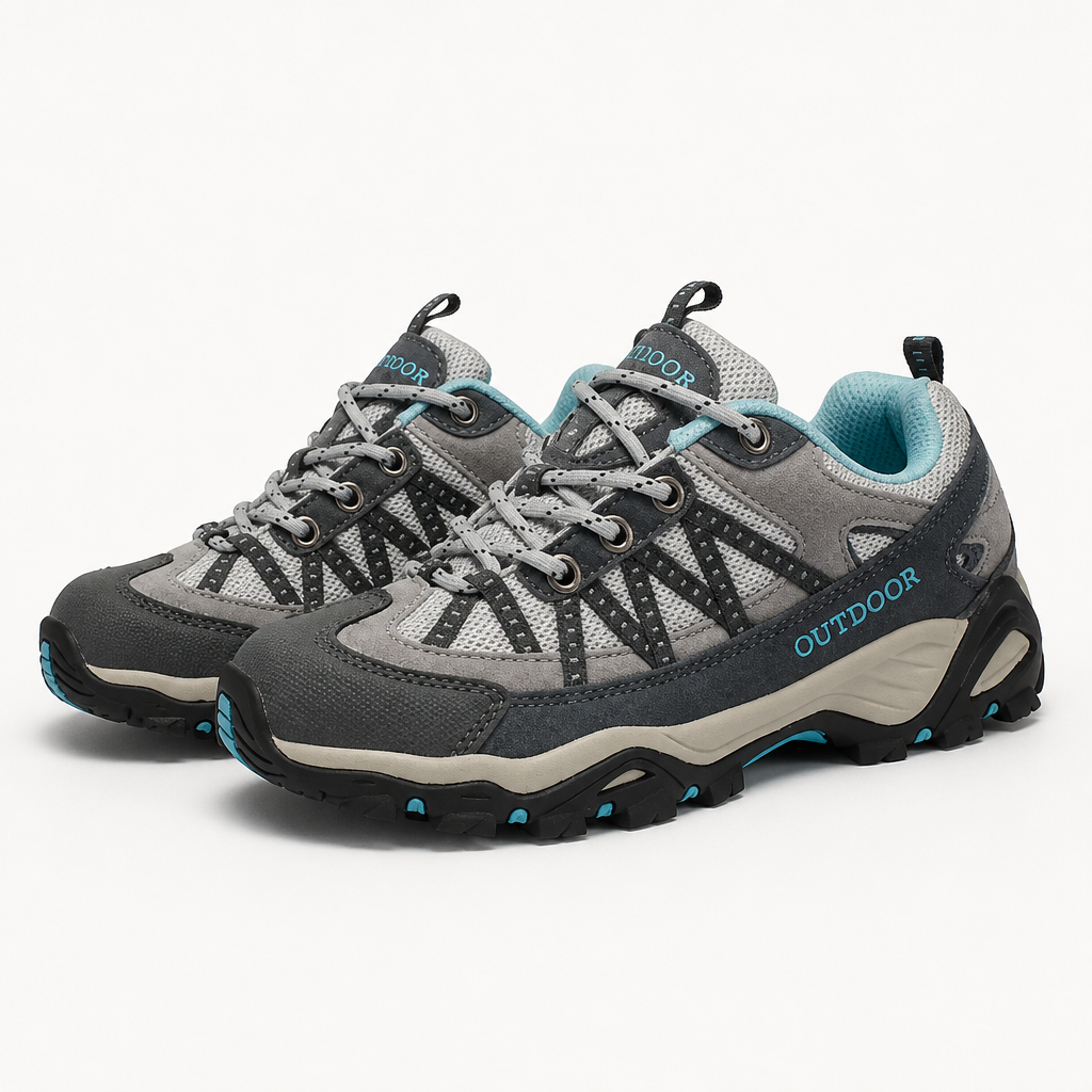 Teresa | Womens Leather Non Slip Breathable Walking Hiking Shoes, Grey