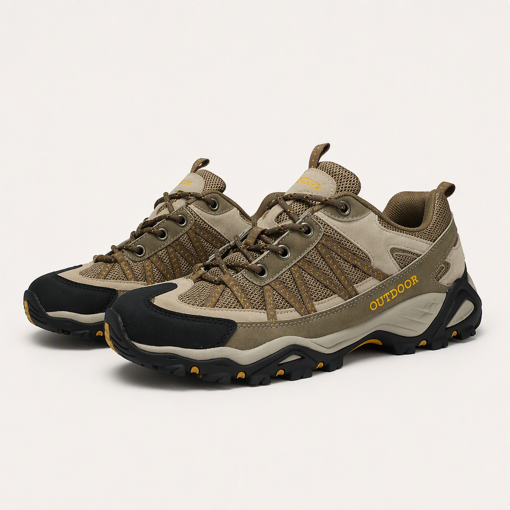 Teresa | Womens Leather Non Slip Breathable Walking Hiking Shoes, Khaki