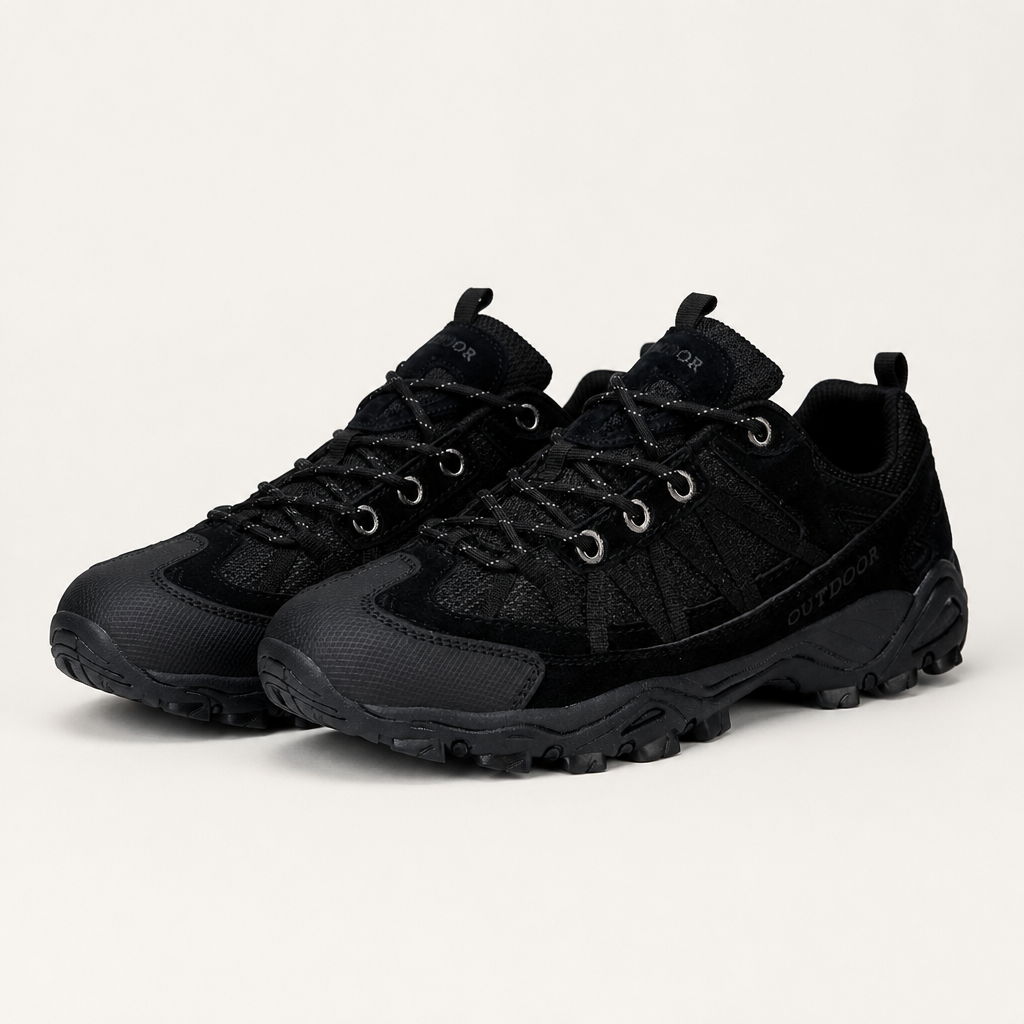 Teresa | Womens Leather Non Slip Breathable Walking Hiking Shoes, Black