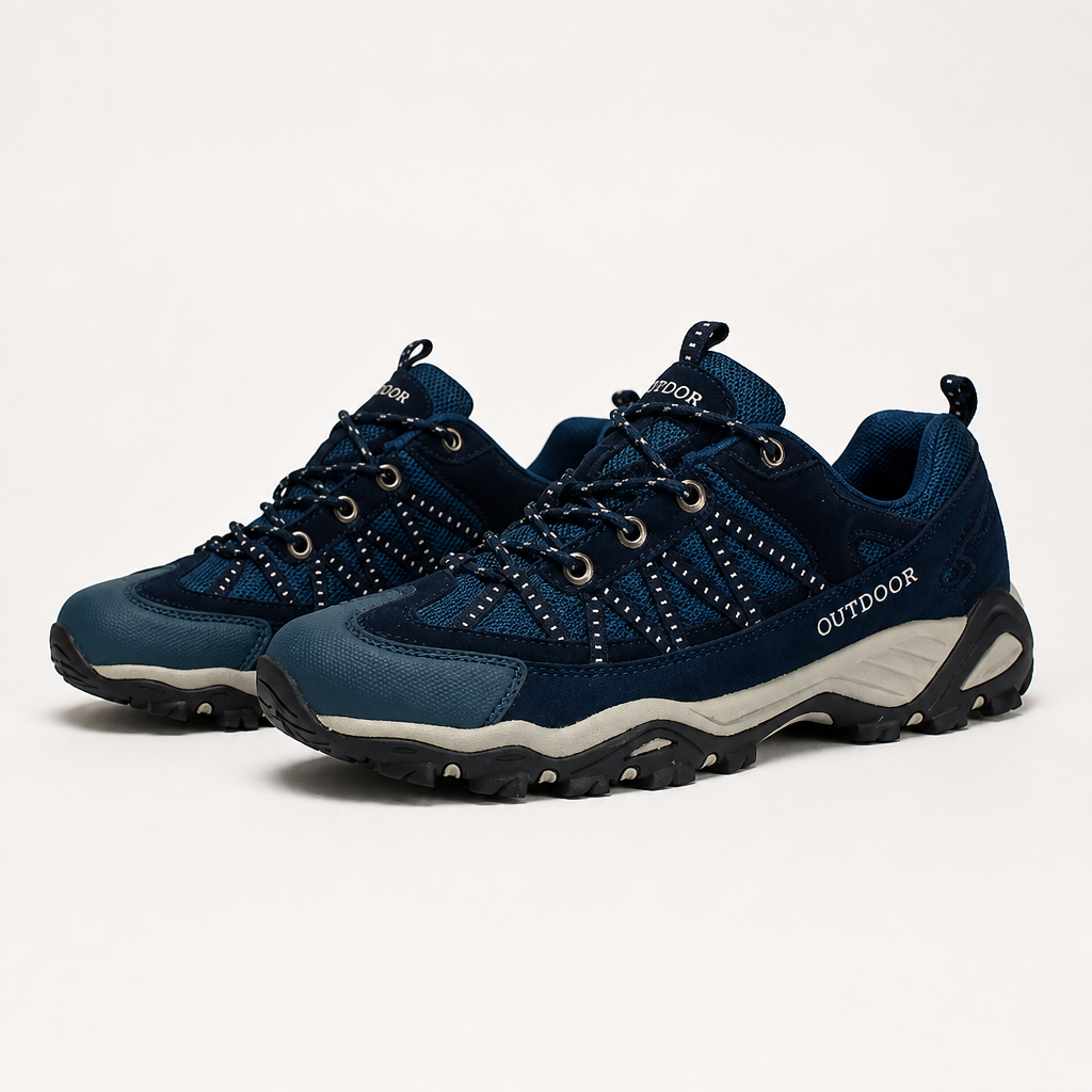 Teresa | Womens Leather Non Slip Breathable Walking Hiking Shoes, Navy Blue