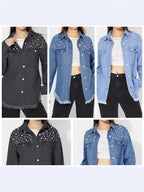 Tess | Womens Oversized Beaded Frayed Denim Jacket