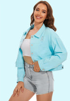 Tessa | Womens Distressed Fringe Denim Jacket