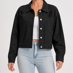 Tessa | Womens Distressed Fringe Denim Jacket, Black