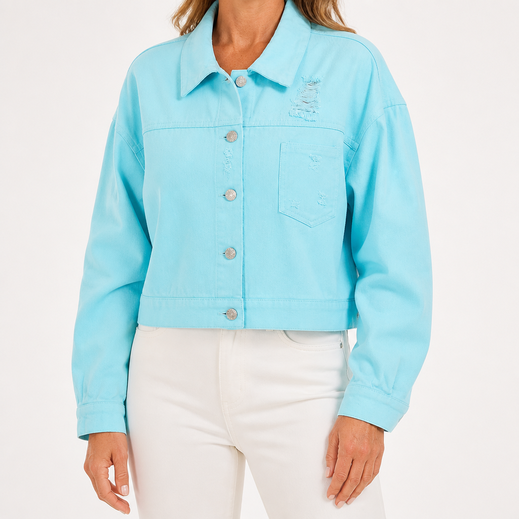 Tessa | Womens Distressed Fringe Denim Jacket, Emerald Green