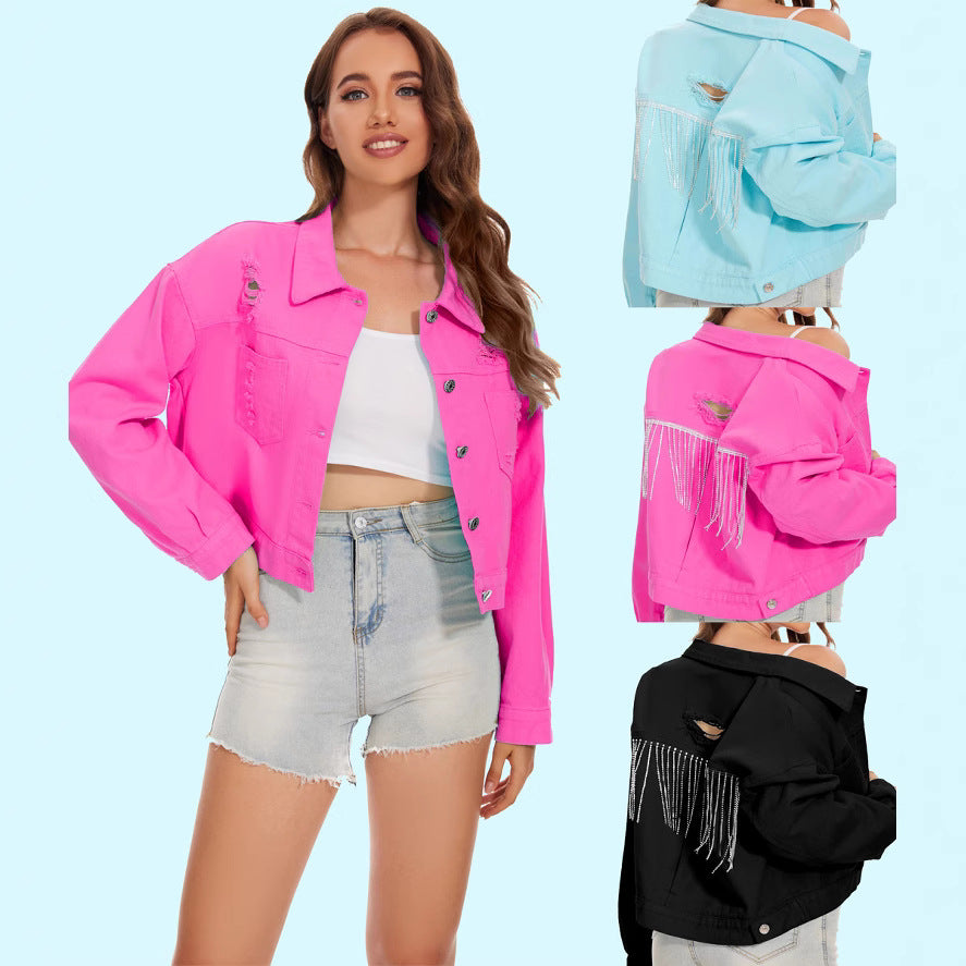 Tessa | Womens Distressed Fringe Denim Jacket