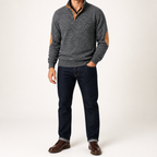 Thaddeus | Mens Knitted Cardigan Stand Collar Casual Shirt, Black Grey
