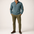 Thaddeus | Mens Knitted Cardigan Stand Collar Casual Shirt, Denim Blue