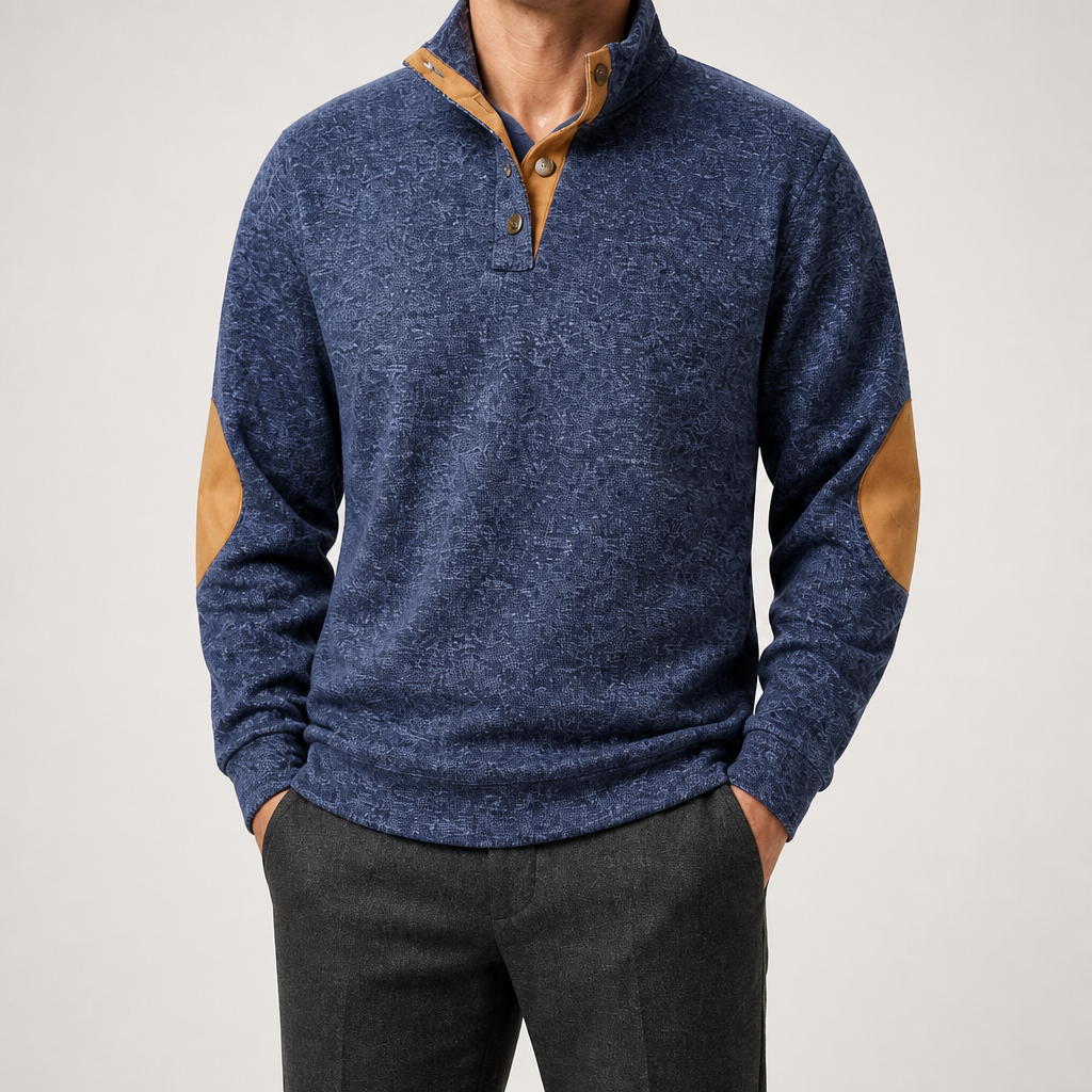 Thaddeus | Mens Knitted Cardigan Stand Collar Casual Shirt, Navy
