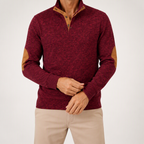Thaddeus | Mens Knitted Cardigan Stand Collar Casual Shirt, Wine Red