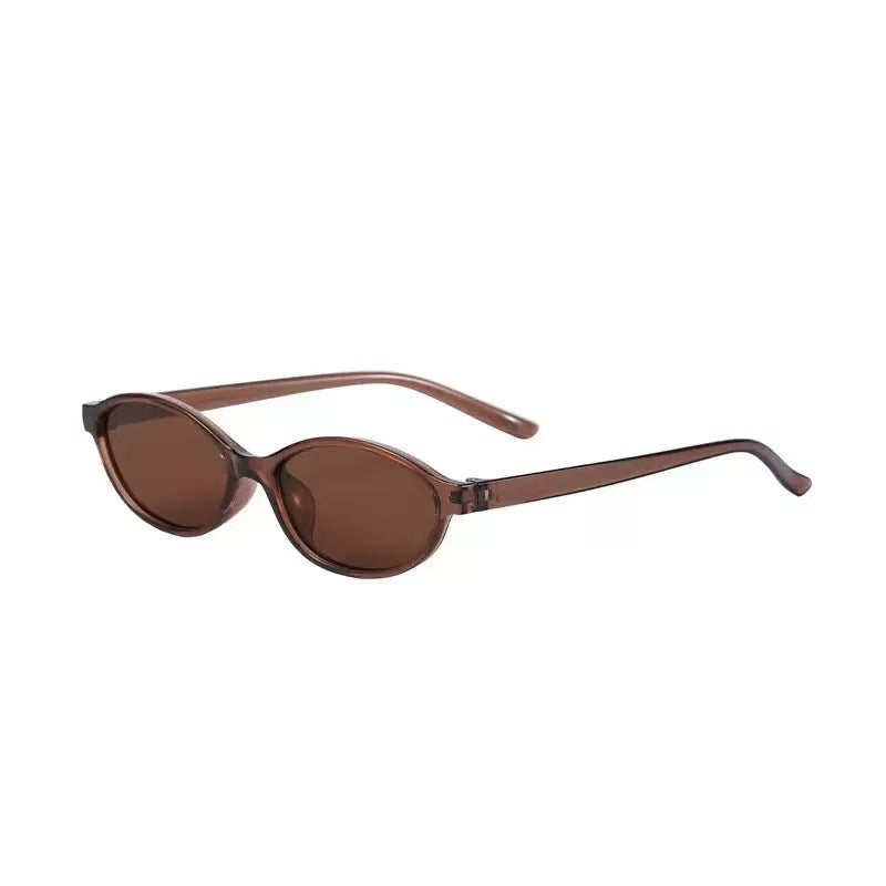 Thalia | Womens Small Oval Retro Sunglasses - Brown / Tea Lens