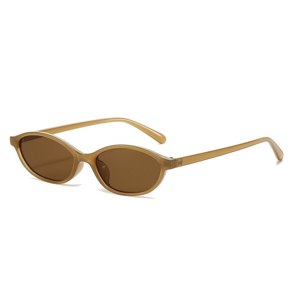Thalia | Womens Small Oval Retro Sunglasses - Light Tea / Tea Lens