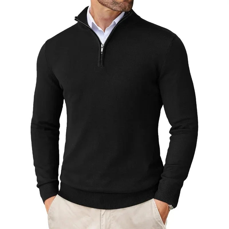 Theodore | Mens Quarter Zip Sweater Stand Collar Brushed Pullover Sweatshirt
