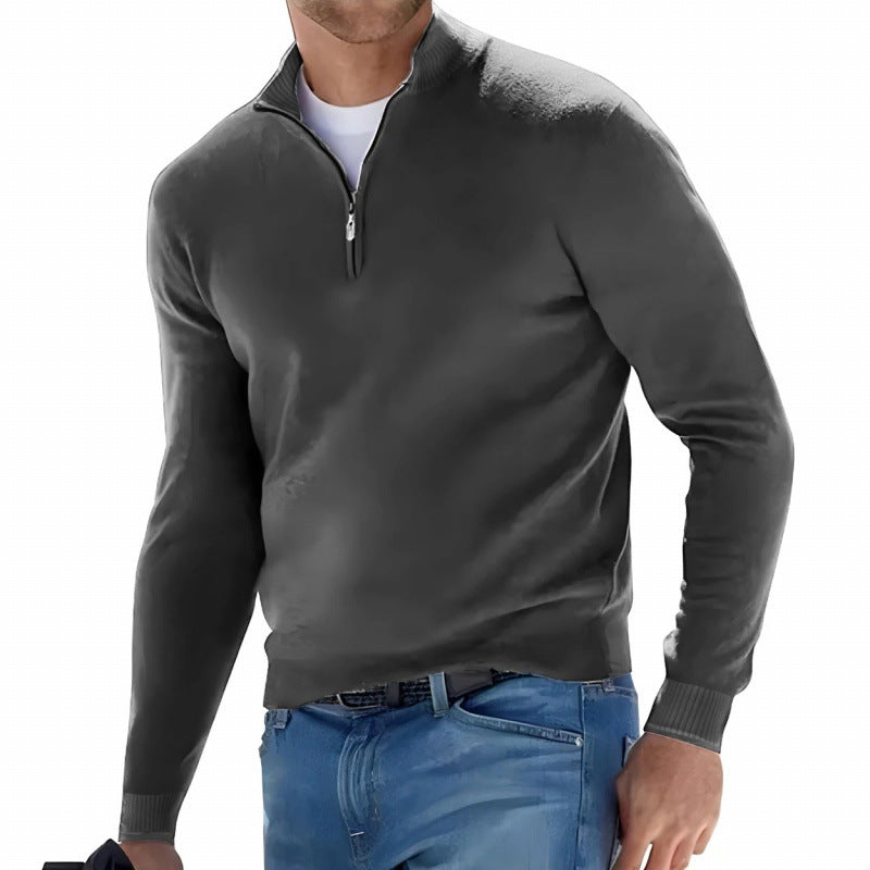 Theodore | Mens Quarter Zip Sweater Stand Collar Brushed Pullover Sweatshirt