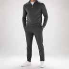 Theodore | Mens Quarter Zip Sweater Stand Collar Brushed Pullover Sweatshirt, Dark Grey