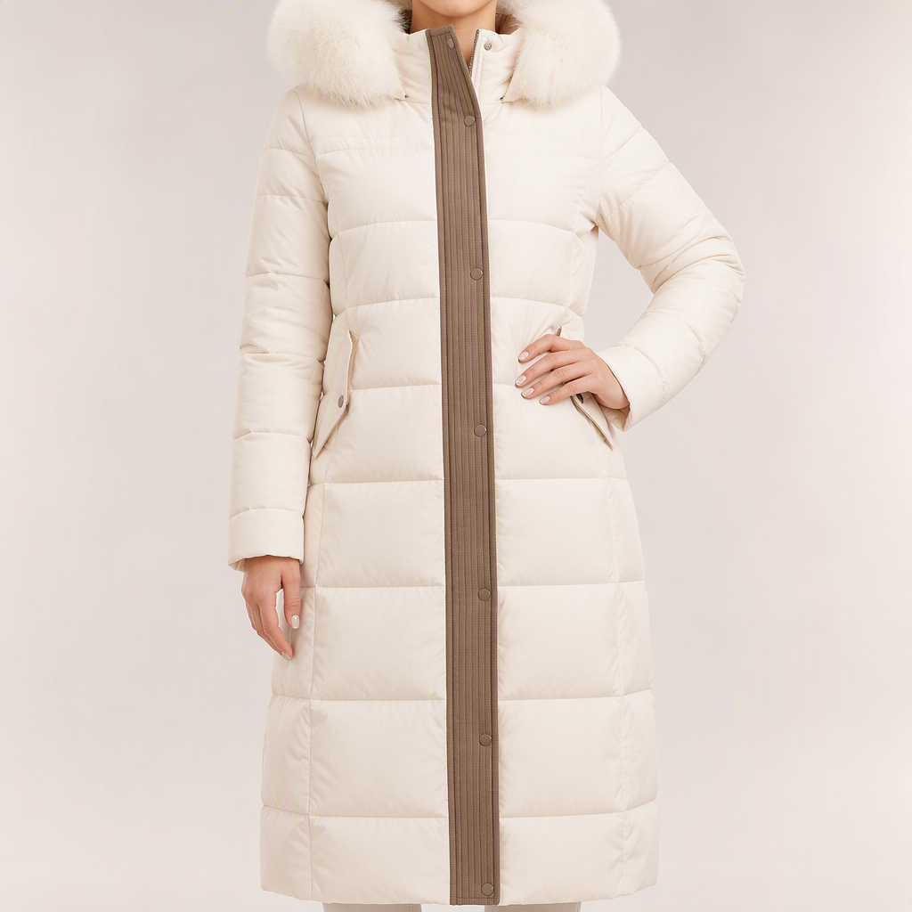 Tiana | Womens Long Winter Coat Hooded Fur Collar Padded Parka, White
