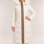 Tiana | Womens Long Winter Coat Hooded Fur Collar Padded Parka, White