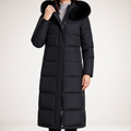 Tiana | Womens Long Winter Coat Hooded Fur Collar Padded Parka, Black