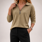 Tilly | Womens Quarter Zip Knitted Jumper, Khaki