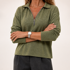 Tilly | Womens Quarter Zip Knitted Jumper, Military Green