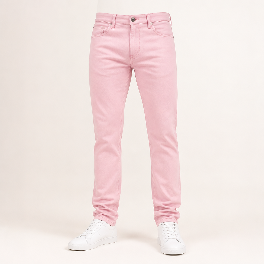 Tim | Mens Skinny Jeans Slim Fit Stretch Denim Casual Pants, Pink
