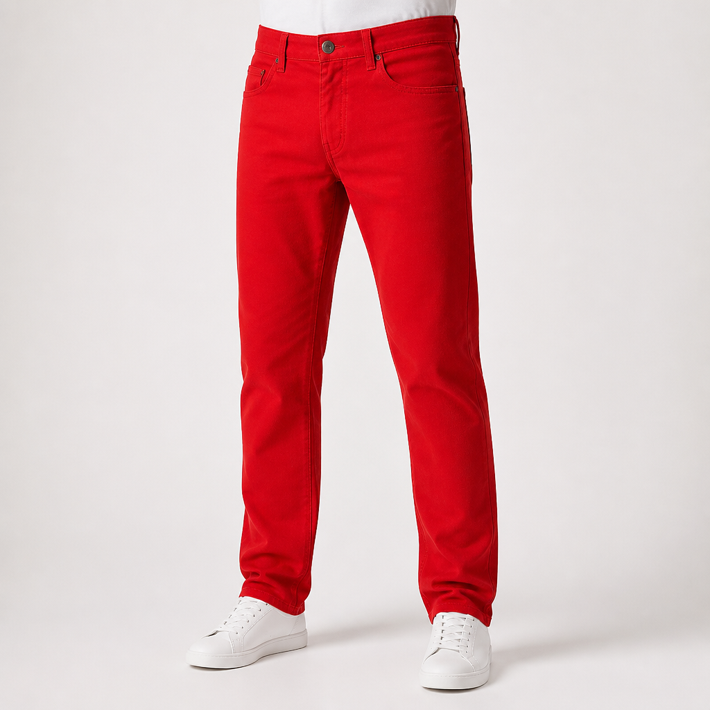Tim | Mens Skinny Jeans Slim Fit Stretch Denim Casual Pants, Red