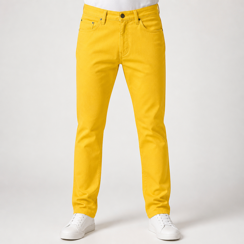 Tim | Mens Skinny Jeans Slim Fit Stretch Denim Casual Pants, Yellow
