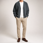 Timothy | Mens Zip Up Cardigan Sweater Solid Color Casual Knitwear, Grey