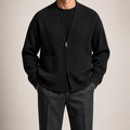 Timothy | Mens Zip Up Cardigan Sweater Solid Color Casual Knitwear, Black