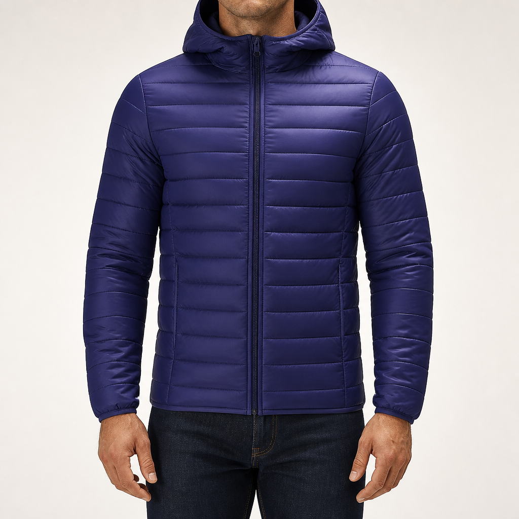 Tobias | Mens Hooded Padded Cotton Winter Light Jacket, Navy Blue