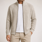 Tobias | Mens Cardigan Zip Knitted Stand Collar Casual Jacket, White