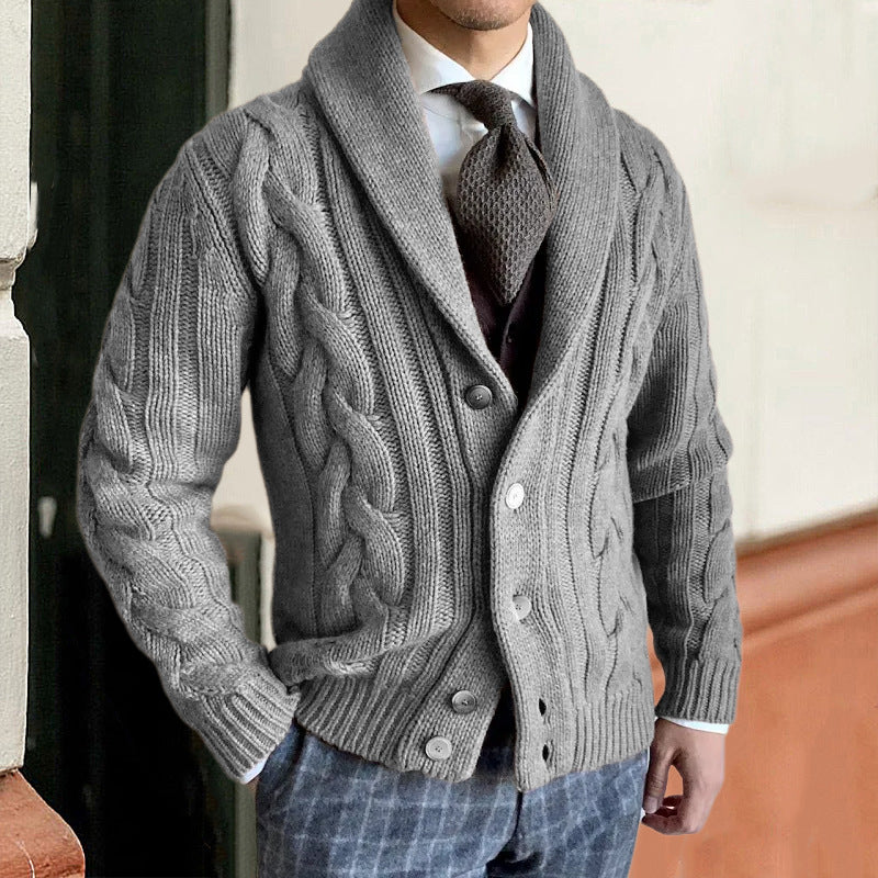 Tom | Mens Cable Knit Chunky Lapel Cardigan Sweater