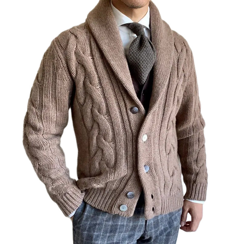 Tom | Mens Cable Knit Chunky Lapel Cardigan Sweater