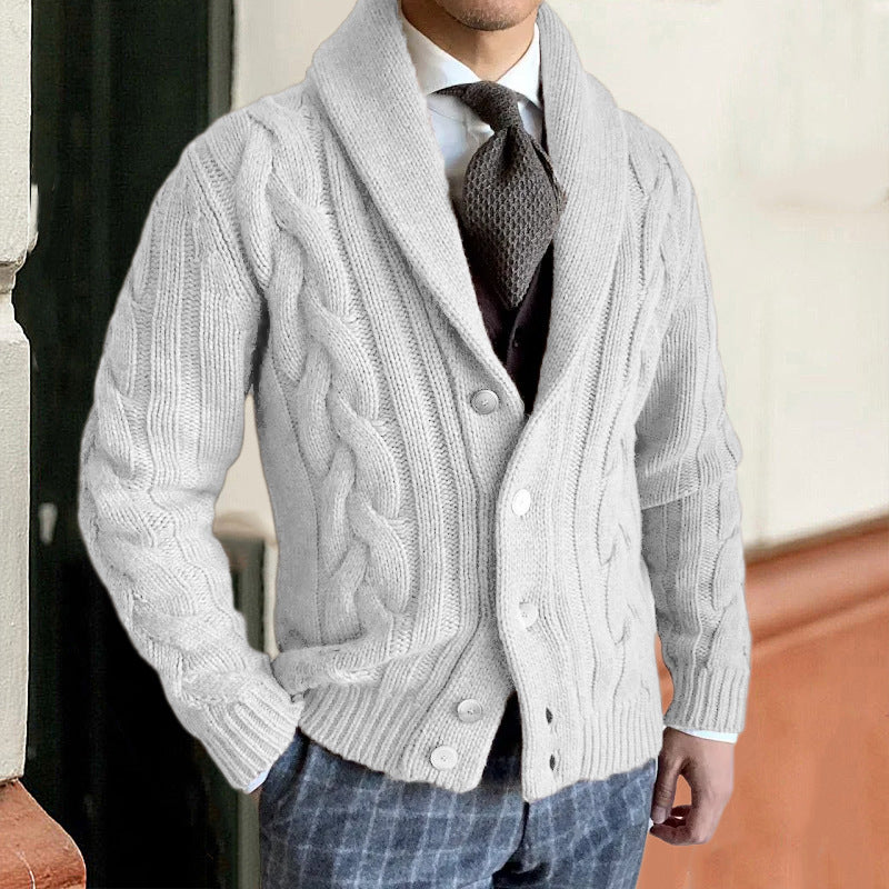 Tom | Mens Cable Knit Chunky Lapel Cardigan Sweater