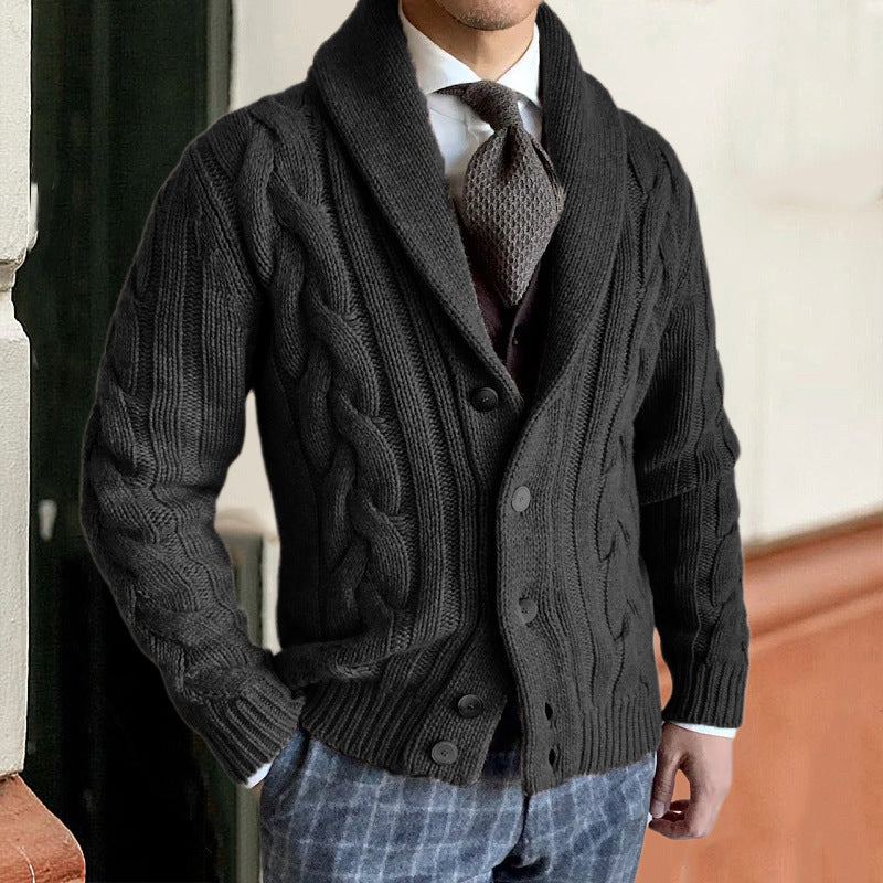 Tom | Mens Cable Knit Chunky Lapel Cardigan Sweater