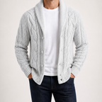 Tom | Mens Cable Knit Chunky Lapel Cardigan Sweater, White