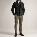 Tom | Mens Cable Knit Chunky Lapel Cardigan Sweater, Black