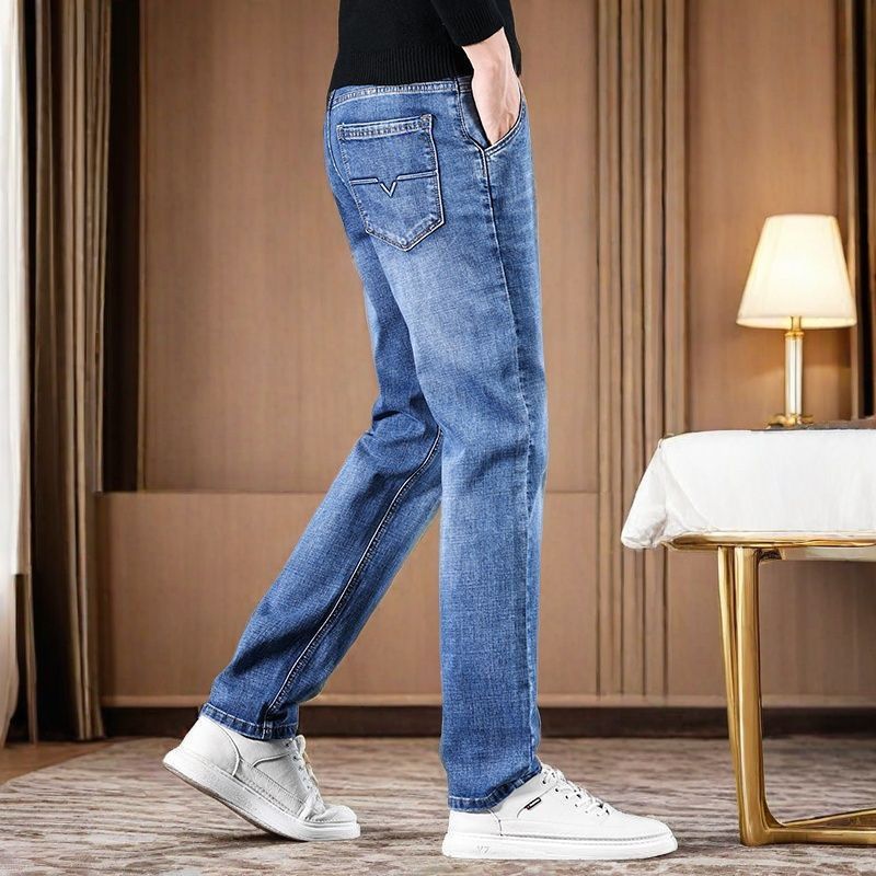Tommy | Mens Straight Leg Loose Fit Stretch Elastic Waist Denim Jeans